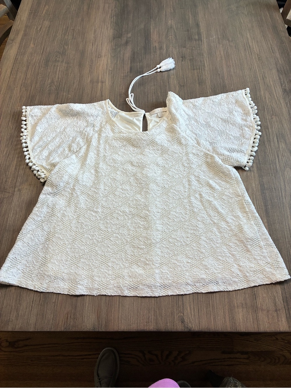 Women’s Cream Textured Flutter Sleeve Top